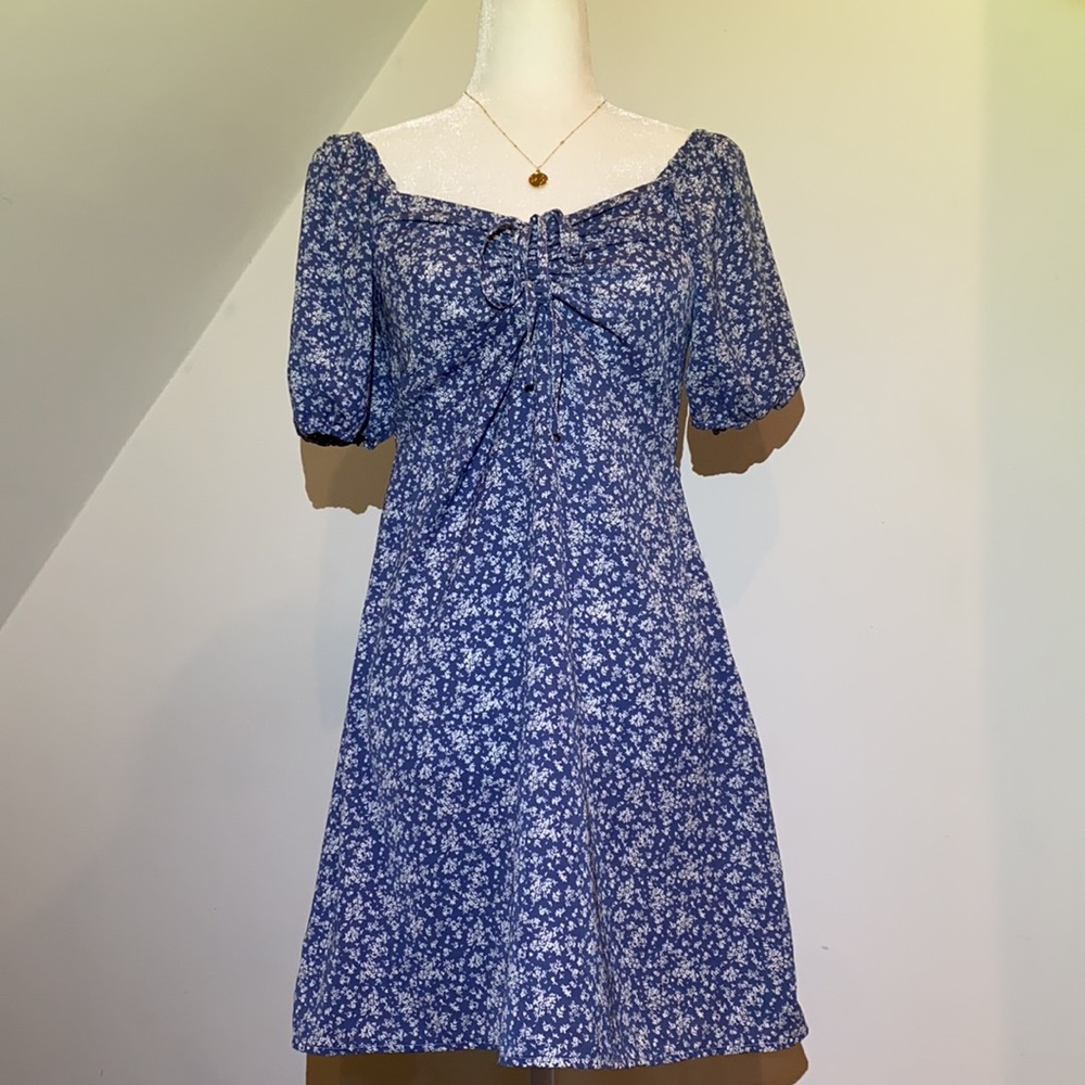 Shein Knot Front Ditsy Floral Milkmaid Dress